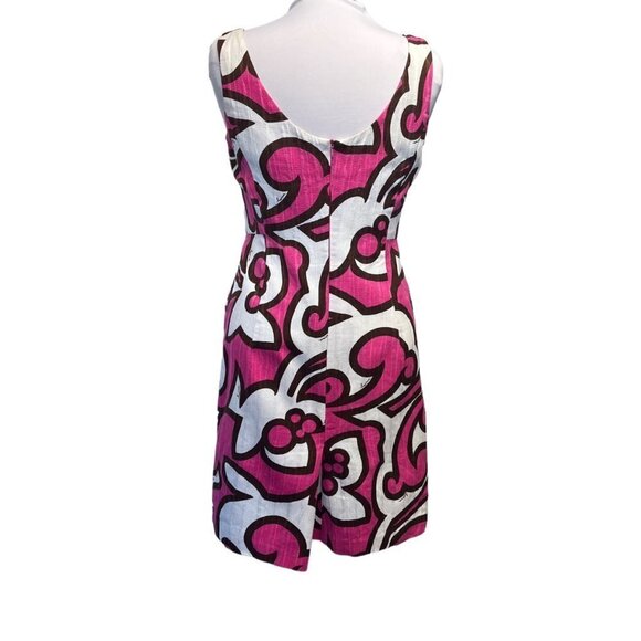 Milly of New York Dress Sleeveless Shift Size 8 Pink White Brown Print USA Made - Picture 2 of 13